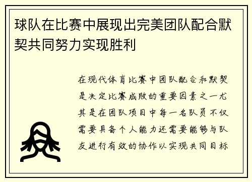 球队在比赛中展现出完美团队配合默契共同努力实现胜利